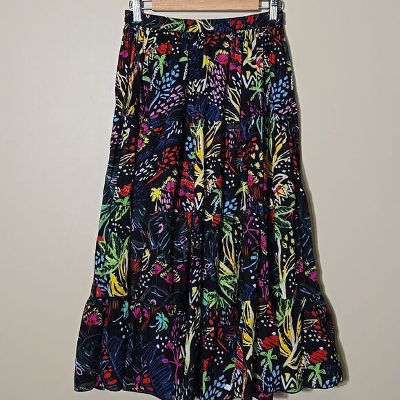 Serengeti Colorful Floral Tiered Midi Skirt Tropical Island Vacation Coastal - Picture 2 of 14
